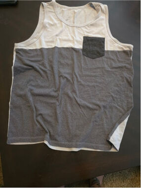 Men's Retro Coastal Beach Tank Top L Gray White Colorblock George Casual Summer